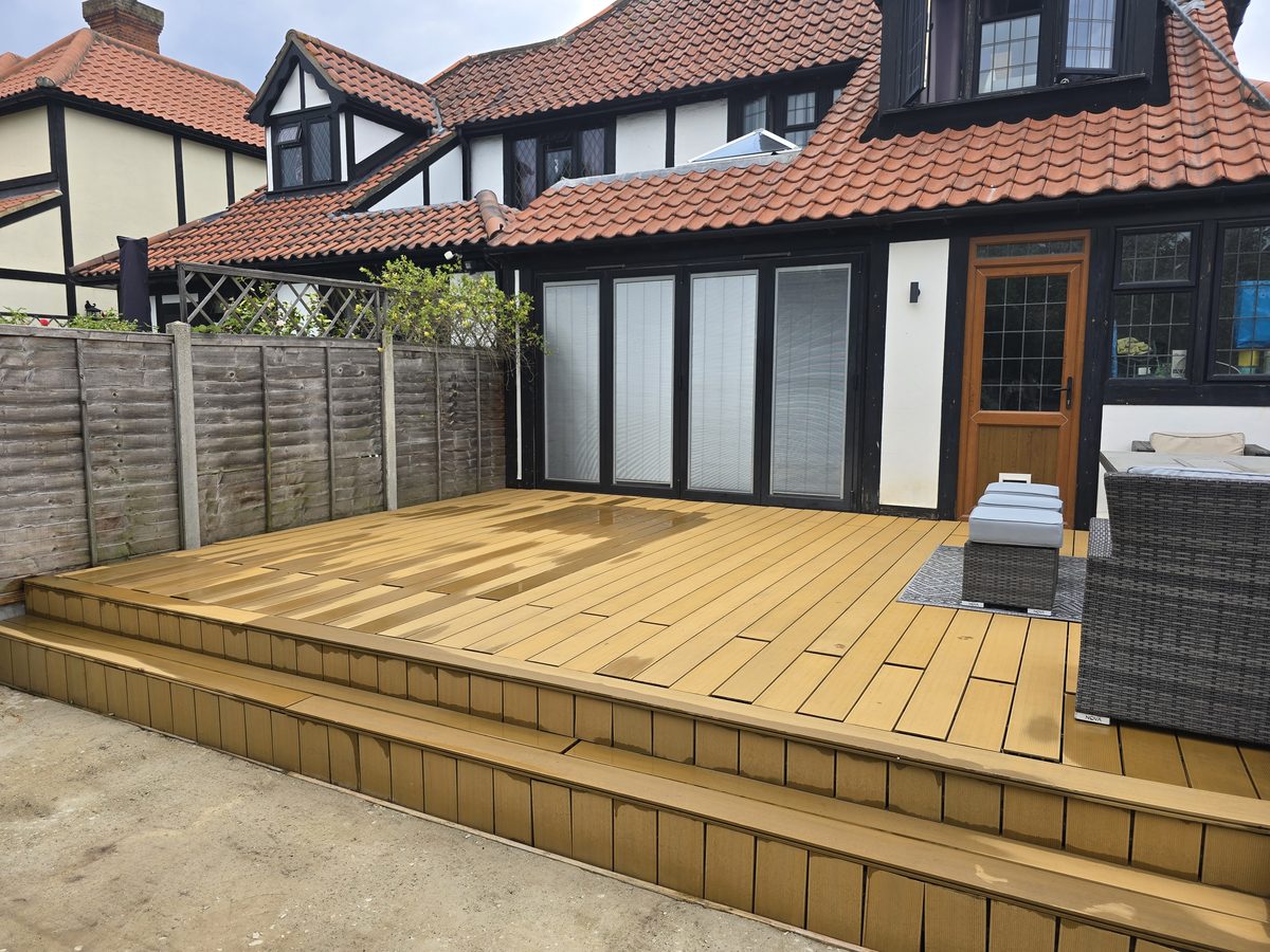 Freshly cleaned composite decking, Essex